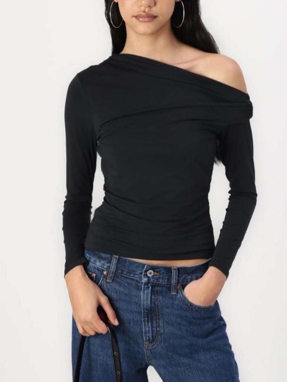 NWT Abercrombie Off Shoulder Draped Long Sleeve Top Black M